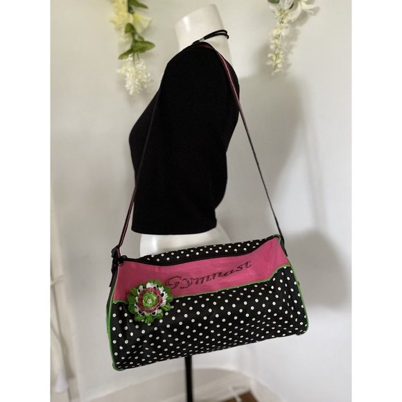 Gymnastics Bag Gymnast Duffle‎ Overnight Tote Adjust Handle Zip Polka Dot Flower - Picture 12 of 12